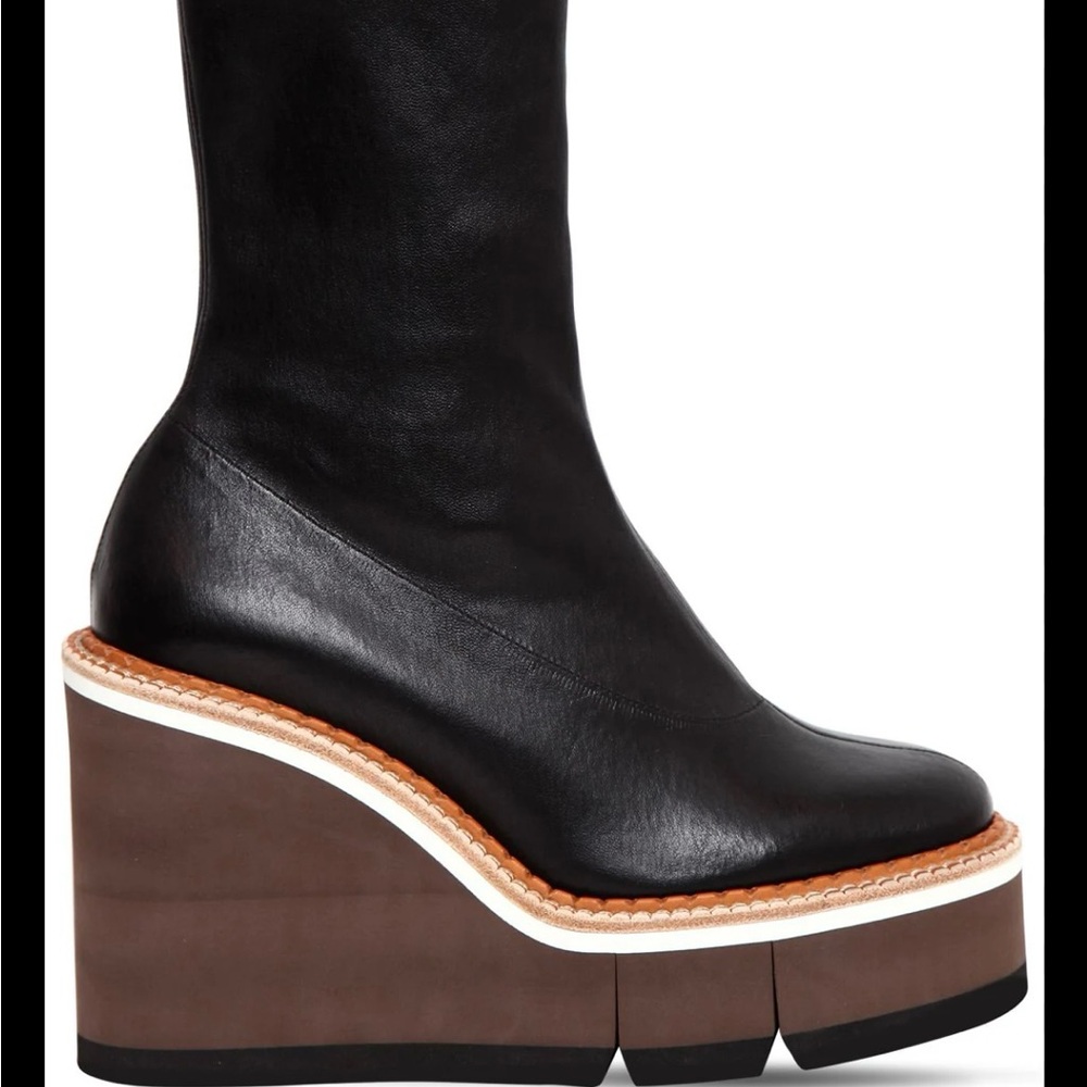 Robert Clergerie Britt Stretched Black Leather Rubber Wedged Boot Retro- 10 - Picture 9 of 10